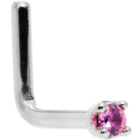 Solid 18K White Gold 1.5mm Genuine Pink Sapphire Nose Ring