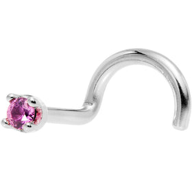 Solid 18K White Gold 1.5mm Genuine Pink Sapphire Nose Ring