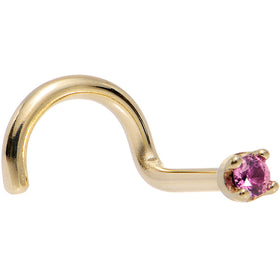 Solid 14K Yellow Gold 1.5mm Genuine Pink Sapphire Nose Ring