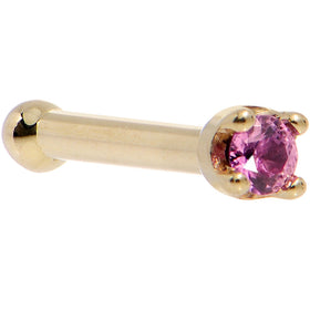 Solid 18K Yellow Gold 1.5mm Genuine Pink Sapphire Nose Ring