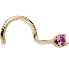 Solid 18K Yellow Gold 1.5mm Genuine Pink Sapphire Nose Ring