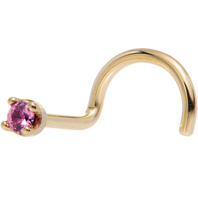 Solid 18K Yellow Gold 1.5mm Genuine Pink Sapphire Nose Ring