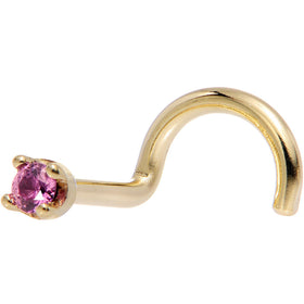 Solid 14K Yellow Gold 1.5mm Genuine Pink Sapphire Nose Ring