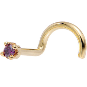 Solid 18K Yellow Gold 1.5mm Genuine Purple Diamond Nose Ring