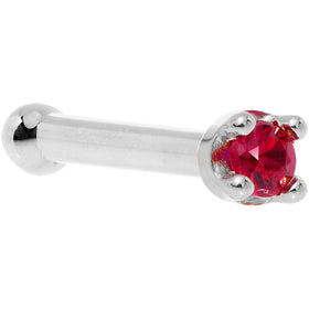 Solid 18K White Gold 1.5mm Diamond Cut Genuine Ruby Nose Ring