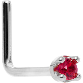 Solid 18K White Gold 1.5mm Diamond Cut Genuine Ruby Nose Ring