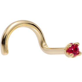 Solid 18K Yellow Gold 1.5mm Diamond Cut Genuine Ruby Nose Ring
