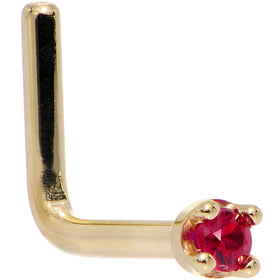 Solid 18K Yellow Gold 1.5mm Diamond Cut Genuine Ruby Nose Ring
