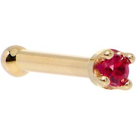 Solid 18K Yellow Gold 1.5mm Diamond Cut Genuine Ruby Nose Ring