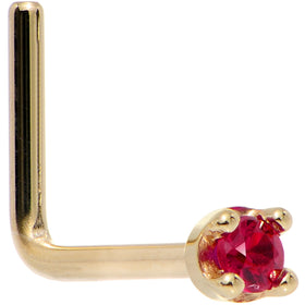 Solid 18K Yellow Gold 1.5mm Diamond Cut Genuine Ruby Nose Ring