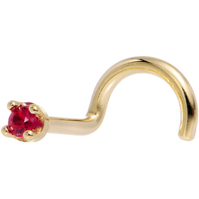 Solid 18K Yellow Gold 1.5mm Diamond Cut Genuine Ruby Nose Ring