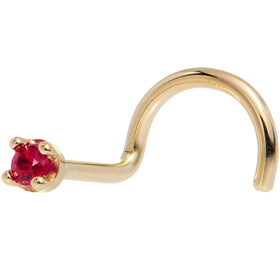 Solid 18K Yellow Gold 1.5mm Diamond Cut Genuine Ruby Nose Ring