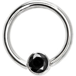14G 3/8 Solid 14K White Gold Black CZ Gem Captive Ring