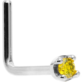 Solid 18K White Gold 1.5mm Genuine Yellow Diamond Nose Ring