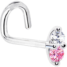 14k White Gold Pink 1.5mm CZ Marquise Nose Ring
