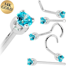 Solid 14K White Gold 2mm Mint Green Cubic Zirconia Nose Ring