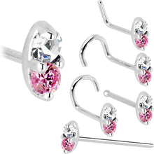 14k White Gold 1.5mm Genuine Pink Sapphire Diamond Marquise Nose Ring