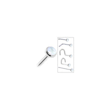 Solid 14K White Gold 2mm Rainbow Moonstone Nose Ring