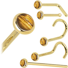 Solid 14K Yellow Gold 2mm Tiger Eye Nose Ring
