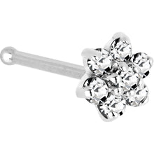 Solid 14K White Gold Clear Cubic Zirconia Flower Nose Ring