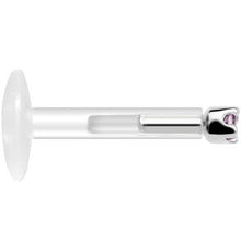 Solid 14K White Gold June 1.5mm CZ Bioplast Push in Labret Monroe