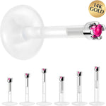 Solid 14K White Gold July 1.5mm CZ Bioplast Push in Labret Monroe