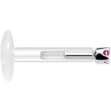 Solid 14K White Gold July 1.5mm CZ Bioplast Push in Labret Monroe