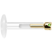 Solid 14K Yellow Gold May 1.5mm CZ Bioplast Push in Labret Monroe