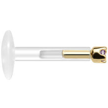 Solid 14K Yellow Gold June 1.5mm CZ Bioplast Push in Labret Monroe