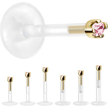 Solid 14K Yellow Gold October 1.5mm CZ Bioplast Push in Labret Monroe