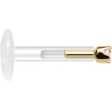 Solid 14K Yellow Gold October 1.5mm CZ Bioplast Push in Labret Monroe