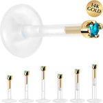 Solid 14K Yellow Gold December 1.5mm CZ Bioplast Push in Labret Monroe