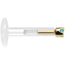 Solid 14K Yellow Gold December 1.5mm CZ Bioplast Push in Labret Monroe