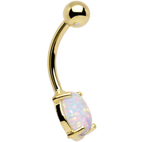 Solid 14k Yellow Gold 8mm Synthetic Opal Belly Ring