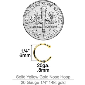 20G 1/4 14k Solid Yellow Gold Nose Hoop