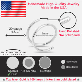 14k Solid White Gold Double Hoop Nose Spiral Nose Ring