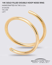Double Hoop Nose 14k Yellow Gold Filled Spiral Nose Ring 20G 8mm Left