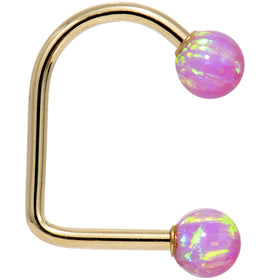 14k Yellow Gold Fuchsia 5mm Synthetic Opal Lippy Loop 14G 3/8