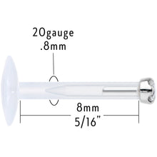 16G Bioplast 14K White Gold 1.5mm Genuine Diamond Micro Labret