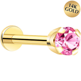 14k Yellow Gold Flat Back Earring with 3mm Cubic Zirconia Handmade