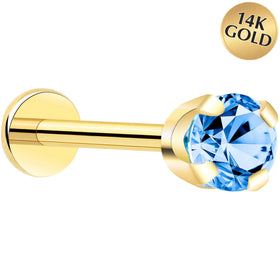 14k Yellow Gold Flat Back Earring with 3mm Cubic Zirconia Handmade