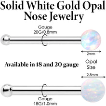 14k White Gold 2.5mm Synthetic Opal Ball Nose Ring