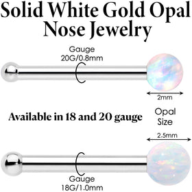 14k White Gold 2.5mm Synthetic Opal Ball Nose Ring