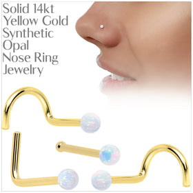 14k Yellow Gold 2.5mm Synthetic Opal Ball Nose Ring