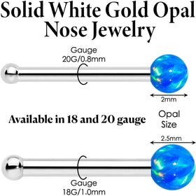 14k White Gold 2.5mm Blue Synthetic Opal Ball Nose Ring