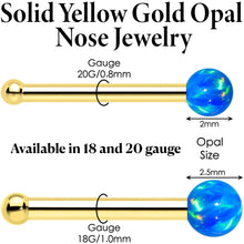 14k Yellow Gold 2.5mm Blue Synthetic Opal Ball Nose Ring