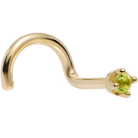 Solid 14K Yellow Gold 1.5mm Genuine Peridot Nose Ring