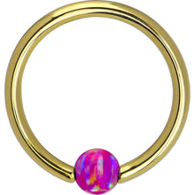 14G 3/8 Solid 14K Gold Purple Synthetic Opal Captive Ring