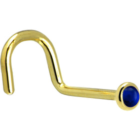Solid 14K Yellow Gold 2mm Genuine Sapphire Nose Ring