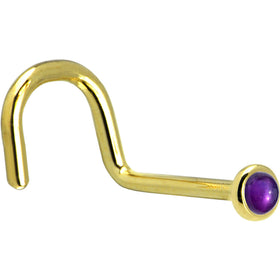 Solid 14K Yellow Gold 2mm Genuine Amethyst Nose Ring